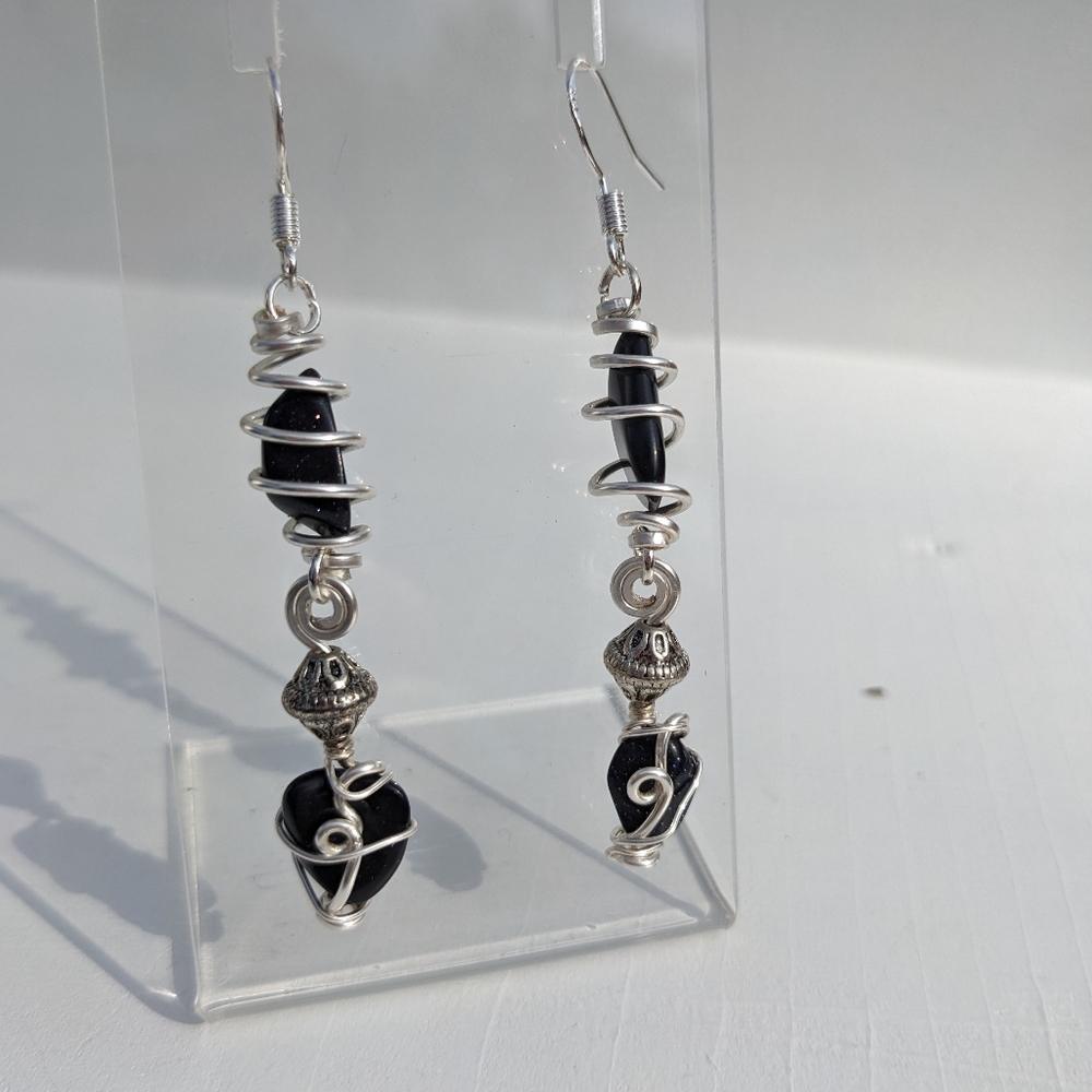 🌟SOLD🌟Goldstone Crystals Silver Earrings Long Positive Attitude Ambition - Picture 11 of 12